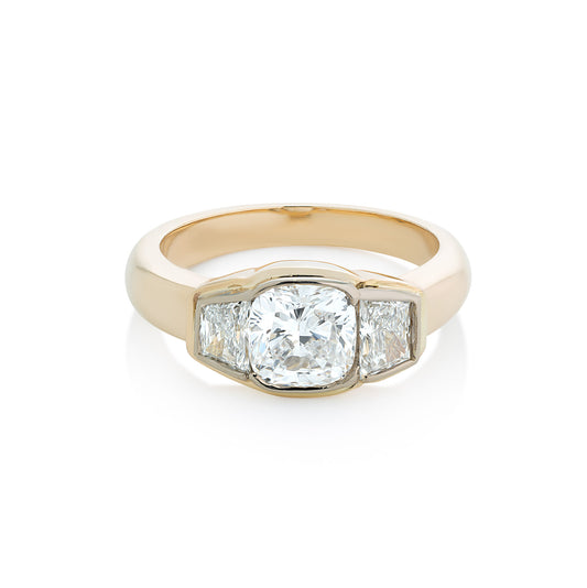 Cushion Cut Trilogy Engagement Ring