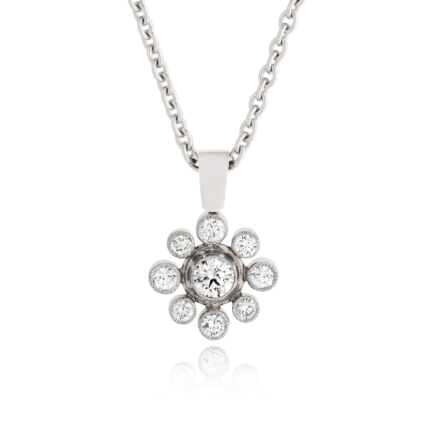 A Diamond Floral Cluster Diamond and Pearl Pendant